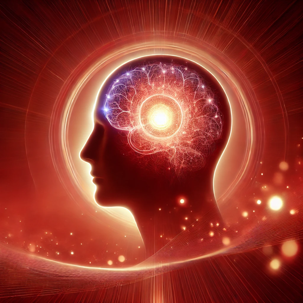 DALL·E 2024-12-01 22.10.07 - An abstract and artistic image representing mental clarity and emotional balance through red light therapy. The image features a human head silhouette